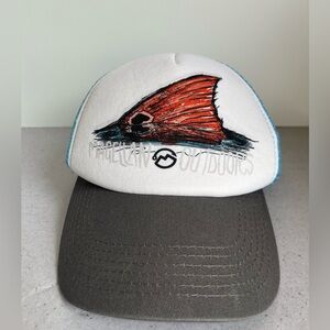 Magellan Outdoor Trucker Hat Adjustable Cap Redfish Tail Graphic Gray Blue White